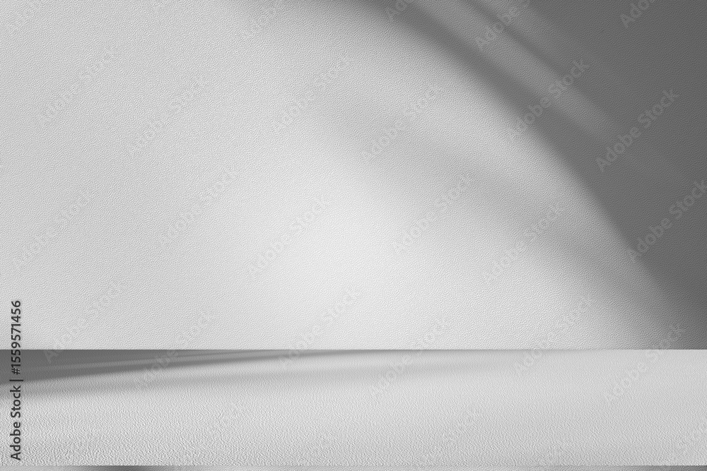 Aufkleber Wall interior background, studio and backdrops show products.with shadow from window color white and grey. background for text insertion and presentation product	