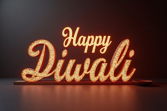 3D Light Text Diwali Design