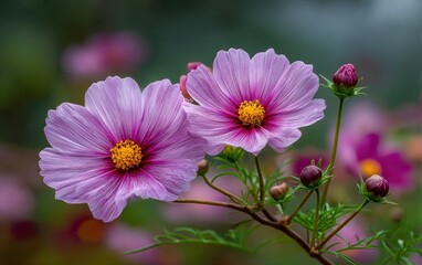 Fototapeta premium Close-up of two pink cosmos flowers