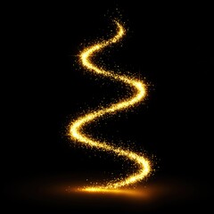 Animation of gold glitter light trail spiral with magic swirl path on black background
