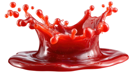 Crimson Cascade: A captivating close-up of a dynamic splash of vibrant red liquid, its fluid form frozen in mid-air, showcasing intricate details. 