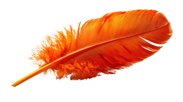 Fiery Feather's Dance: An intricate and captivating depiction of a single orange feather gracefully drifting in the air, this image captures the delicate details of nature's artistry.