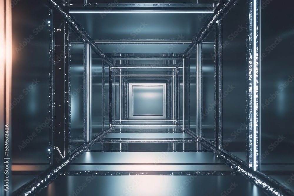 Poster futuristic abstract cube corridor showcasing advanced technology and intricate geometric design, abs