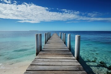 Fototapeta premium Explore Rapid Bay's stunning pier leading to crystal clear waters in Australia, Top scuba diving location in Australia Rapid Bay Jetty, Adelaide sea coast