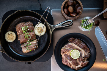 Delicious Braised Short Ribs with Roasted Vegetables in Cast Iron Skillet