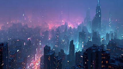 Cyberpunk city at night glowing with neon lights representing futuristic landscape, tech vibes, and nightlife energy