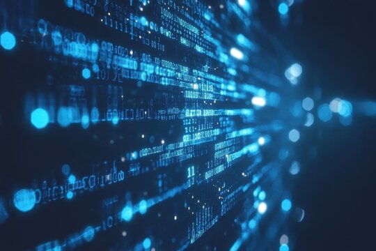 Exploring the dynamic flow of blue computer code in an abstract digital environment, Blue computer code abstraction Seamless