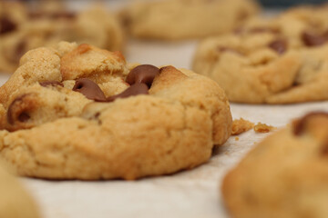 Golden, gooey chocolate chip cookies fresh from the oven