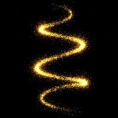 Animation of gold glitter light trail spiral with magic swirl path on black background
