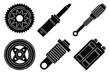 Fototapeta premium Black mechanical components and tools white