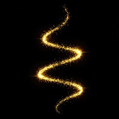 Animation of gold glitter light trail spiral with magic swirl path on black background
