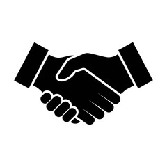 A black and white handshake icon symbolizing agreement isolated on transparent background