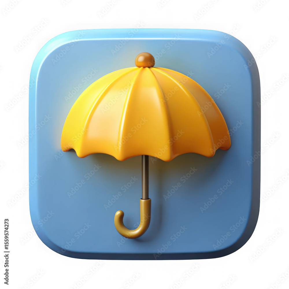 Poster yellow umbrella icon app button isolated on transparent background