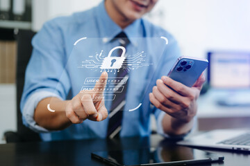 Network security system. Personal Data information on Tablet.Information and cyber security...