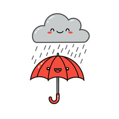 Happy Rainy Day: Cute Cartoon Cloud and Umbrella Illustration