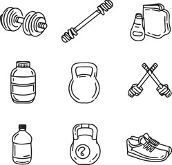 Weight training icons outline black and white icons 
