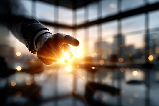 Business hand reaching for light