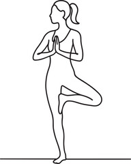 line drawing of a woman yoga pose silhouette design vector art illustration