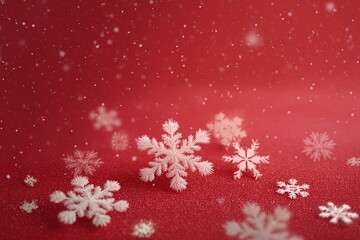 Winter Snowflakes on a Red Background