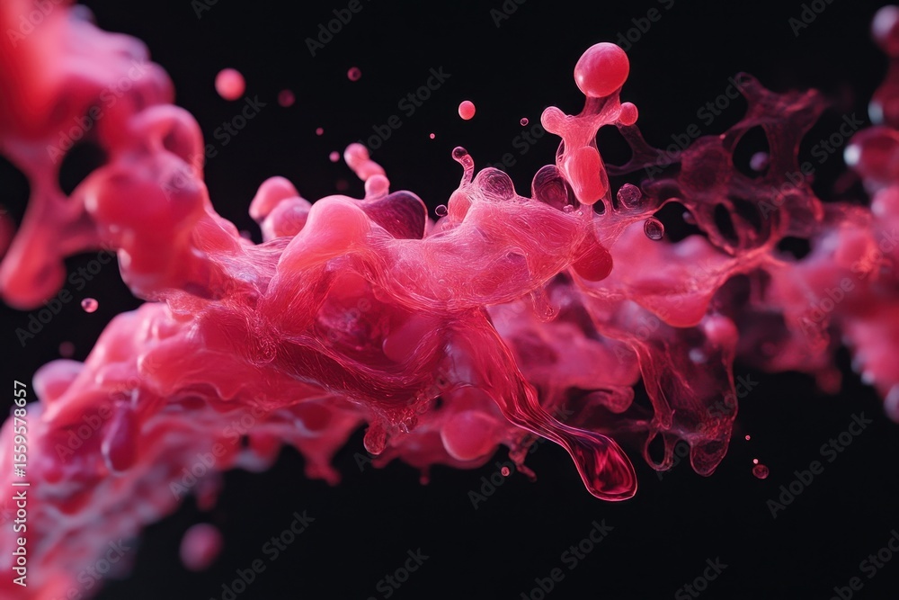 Aufkleber fluid dynamics of red liquid creating motion against a dark background, abstract of red liquid in mo