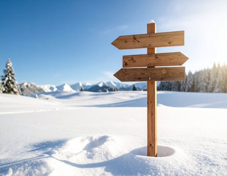 Wooden Signpost in Snowy Landscape