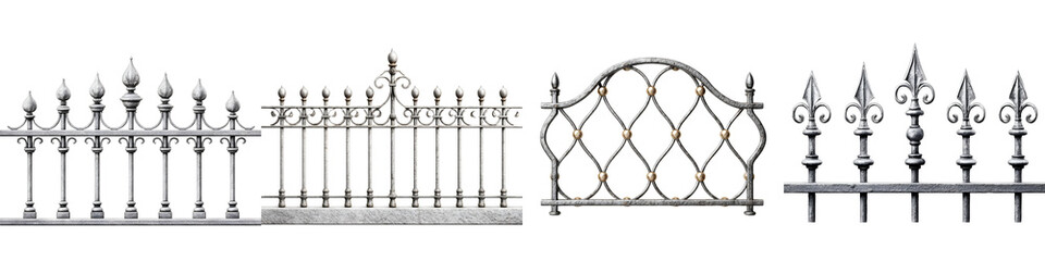Decorative Metal Fence Collection: Wrought Iron Designs on White