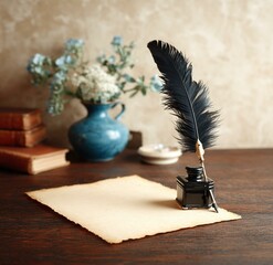 Vintage Writing Supplies on Aged Paper
