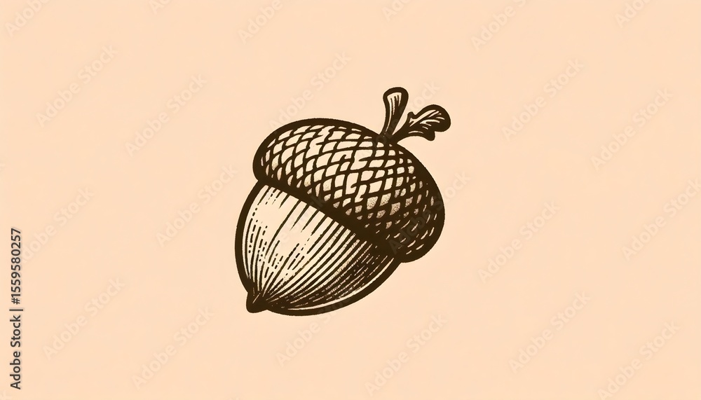 Poster forest nut icon in hand-sketched vector design on neutral backdrop as a symbol of autumn harvest and