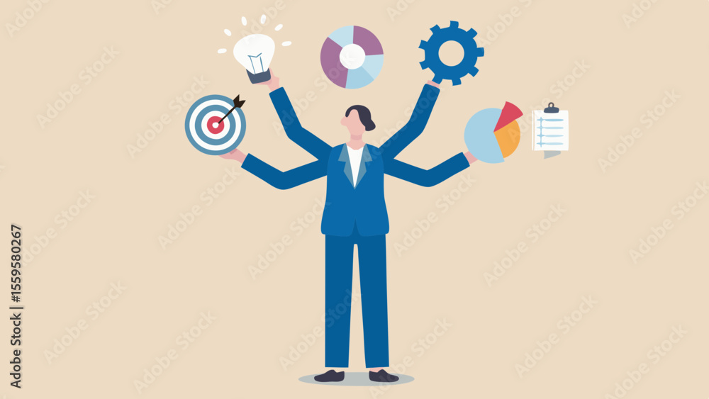 Aufkleber business strategy with multiple skills and tasks for success concept