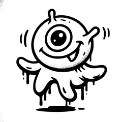 Graffiti Smiling one-eyed monster with grunge texture and dripping details