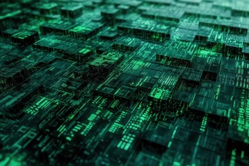 Digital green matrix of hex computer code creates an immersive tech inspired background narrative, Digital background green matrix Hex computer code Seamless 3D render