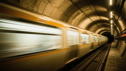 Fototapeta premium High-Speed Train Traveling Through an Underground Tunnel