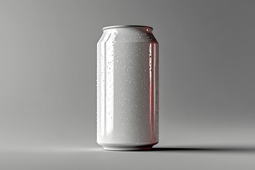 Silver aluminum can mockup with condensation on gray background

