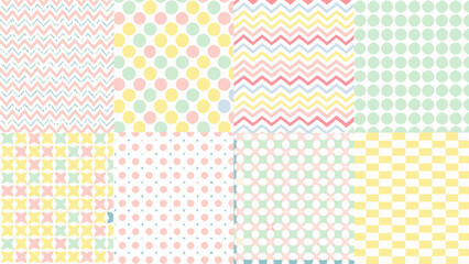 Pastel Pattern Set with Chevron Polka Dot Plus Sign and Geometric Designs