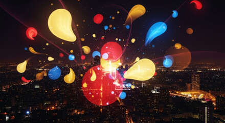 Vibrant Abstract Cityscape Night Lights and Colorful Fluid Forms