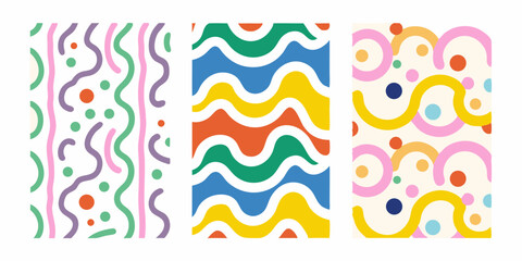 Fototapeta premium Set of Three Abstract Colorful Retro Style Patterns on White Background