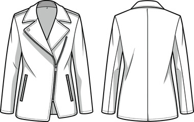 Stylish Women's Biker Jacket with Asymmetrical Zipper and a Notched Lapel Collar, a Trendy Outerwear Vector Illustration