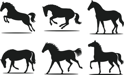 Fototapeta premium Horse Silhouette Vector Logo Kit Featuring Majestic Full Body And Graceful Head Icons