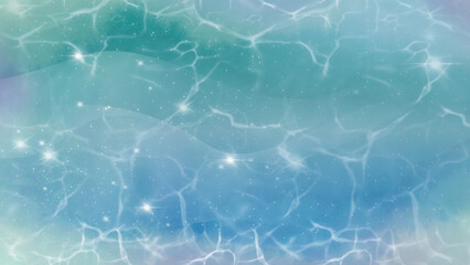 Beautiful aqua blue water texture with soft ripples, sparkling light reflections, and dreamy star-like highlights. Ideal for summer, spa, wellness, nature backgrounds, or aquatic-themed designs.