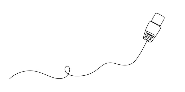 Continuous line drawing ethernet Internet cable patch cord icon vector illustration concept, Ethernet network cable One line drawing on white background. One Continuous line of LAN connection cable.
