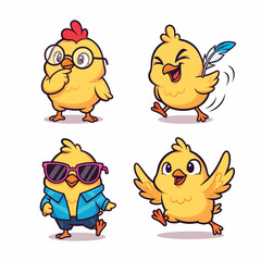 Four Adorable Cartoon Chickens with Different Personalities and Styles