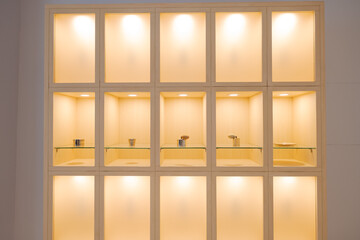 wall shelving, wood, pinewood, display, exhibition
