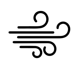 Black Windy / Air Blowing Icon. Black line icon of swirling horizontal lines, symbolizing wind, air blowing, or windy weather. It's ideal for weather forecasts, environmental concepts, and ventilation