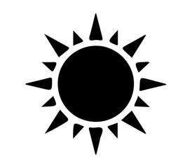 : A black icon of a stylized sun with sharp rays, symbolizing  sunny weather, daylight, warmth, summer, and light.
