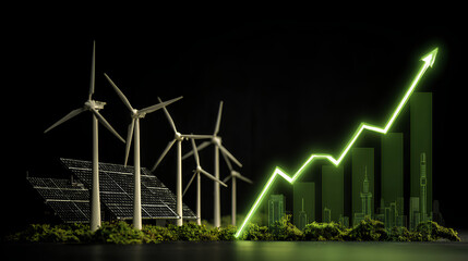 Increase in electricity prices on the world market. Green energy in full development.Investment finance chart,stock market business and exchange financial growth graph.
