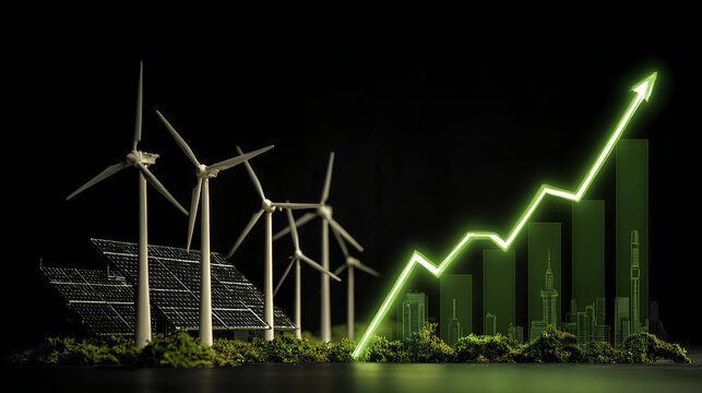 Increase in electricity prices on the world market. Green energy in full development.Investment finance chart,stock market business and exchange financial growth graph.