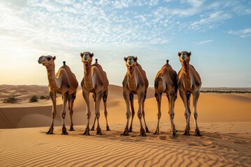 Captivating desert safari with camels in the UAE during sunset, Safari in the desert in UAE