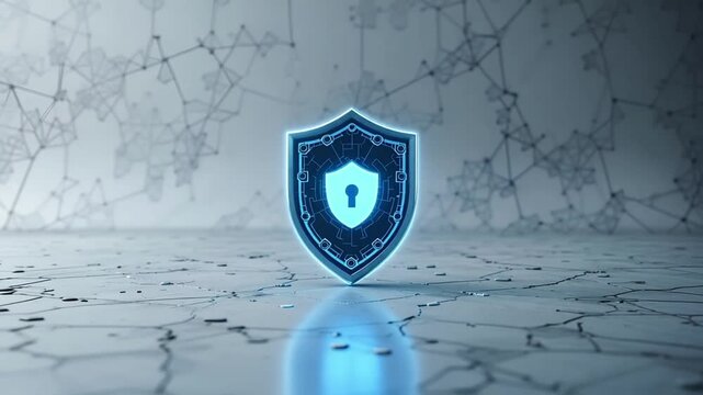 Digital Security Shield with Keyhole on Network Background - Cybersecurity Concept