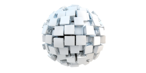 Geometric sphere made of cubes isolated on transparent background
