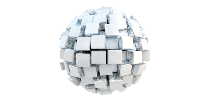 Geometric sphere made of cubes isolated on transparent background